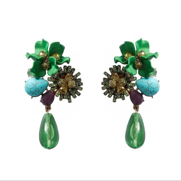 Zara Floral Green Gemstone Drop Earrings - Picture 3 of 4